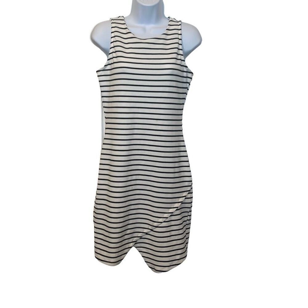 Iris XL Black White Stripe Bodycon‎ Asymmetric Sleeveless Dress Preppy Coastal